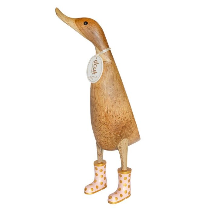 DCUK Natural Finish Ducklet with Pastel and Gold Spotty Welly Boots-Pink-1